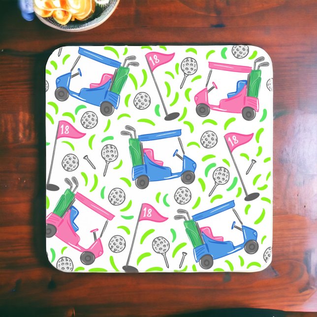 Preppy Pink & Blue Golf Cart Pattern  Coaster (Creator Uploaded)