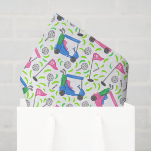 Preppy Pink & Blue Golf Cart Pattern Golfer Tissue Paper