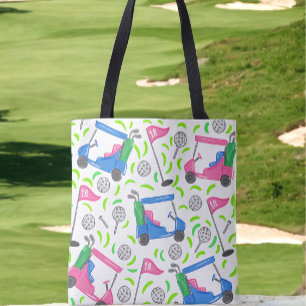 Preppy Pink & Blue Golf Cart Pattern Golfer Tote Bag