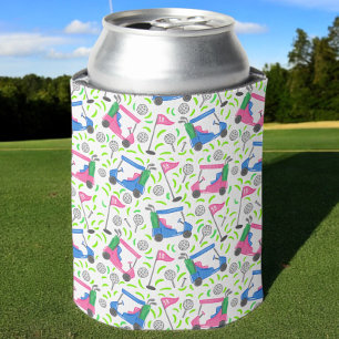 Preppy Pink Blue Green Golf Can Cooler