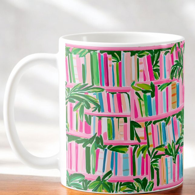 Preppy Pink Bookcase Tropical  Coffee Mug (Creator Uploaded)