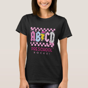 Preppy Pink Bow Abcd Preschool Rocks Pencil Lightn T-Shirt