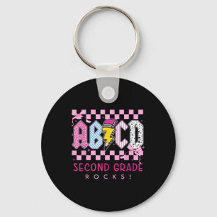 Preppy Pink Bow Abcd Second Grade Rocks Pencil Lig Key Ring