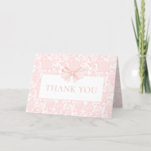 Preppy pink bow baby girl shower folded thank you card