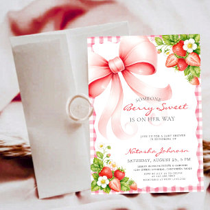 Preppy Pink Bow Berry Sweet Baby Shower  Invitation