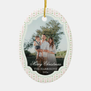 Preppy Pink Bow Christmas Nutcracker 2 Photos  Ceramic Tree Decoration