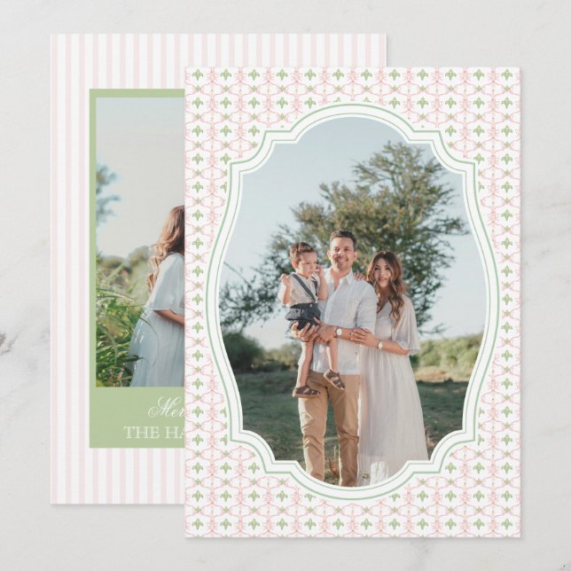 Preppy Pink Bow Christmas Nutcracker 2 Photos  Holiday Card (Front/Back)