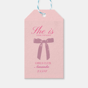 preppy pink bow coquette bachelorette party gift tags
