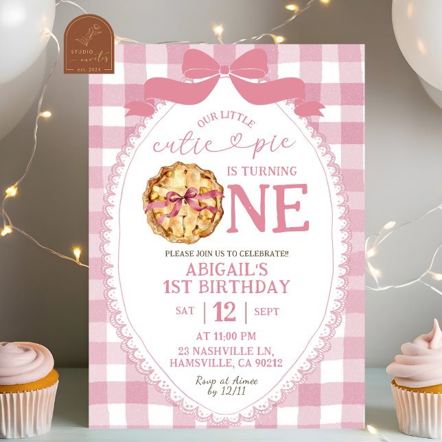 Preppy Pink Bow Coquette First Birthday Invitation (Creator Uploaded)