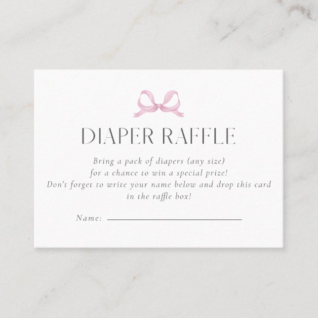 Preppy Pink Bow Diaper Raffle Card   (Front)