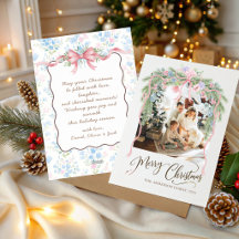 Preppy Pink Bow Floral Pine Family Photo Christmas