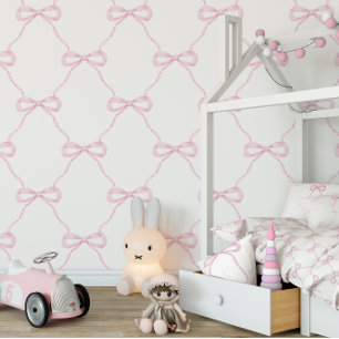 Preppy Pink Bow Grand Millennial Wallpaper