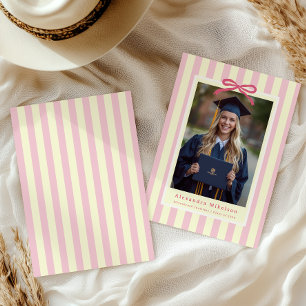 Preppy Pink Bow Photo Graduation Announcement