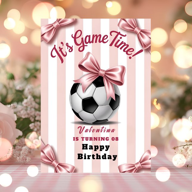 Preppy Pink Bow Soccer Birthday Card (Creator Uploaded)