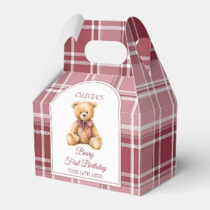 Preppy Pink Bow Teddy Bear Tartan Birthday Favour Box