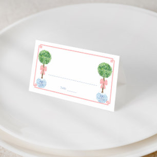 Preppy Pink Bow Topiary Girl Baby Shower Brunch Place Card