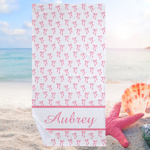 Preppy Pink Bow Trendy Summer Beach Towel