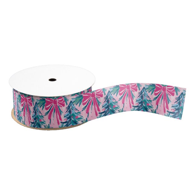 Preppy Pink Bows and Garland Christmas Grosgrain Ribbon (Spool)