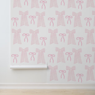Preppy Pink Bows Coquette Pink Nursery Wallpaper