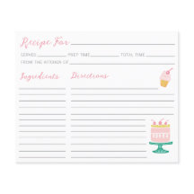 Preppy Pink Cake Cupcake Recipe Card