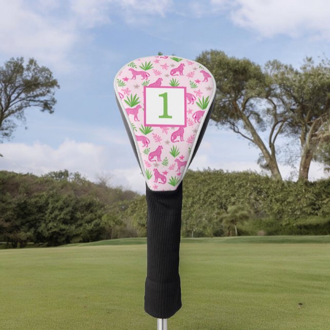 Preppy Pink Cheetah Custom Number Golf Head Cover (Creator Uploaded)