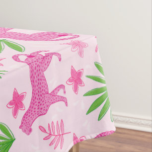 Preppy Pink Cheetah Floral / Chic Pink Animal  Tablecloth