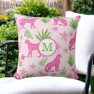 Preppy Pink Cheetah Monogram Cushion