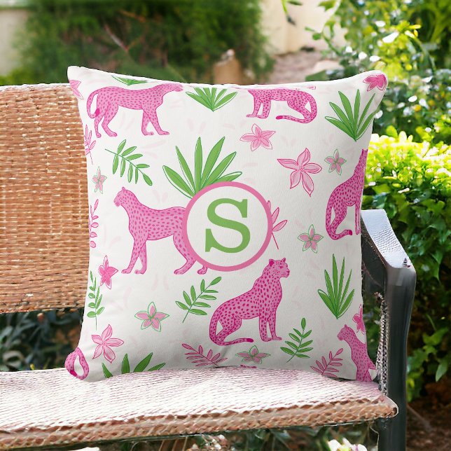 Preppy Pink Cheetah Monogram White Cushion (Creator Uploaded)