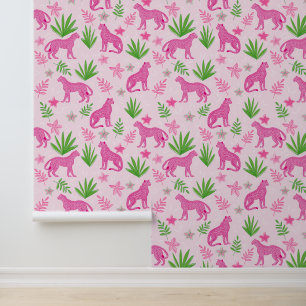 Preppy Pink Cheetah Pink Floral Background Wallpaper
