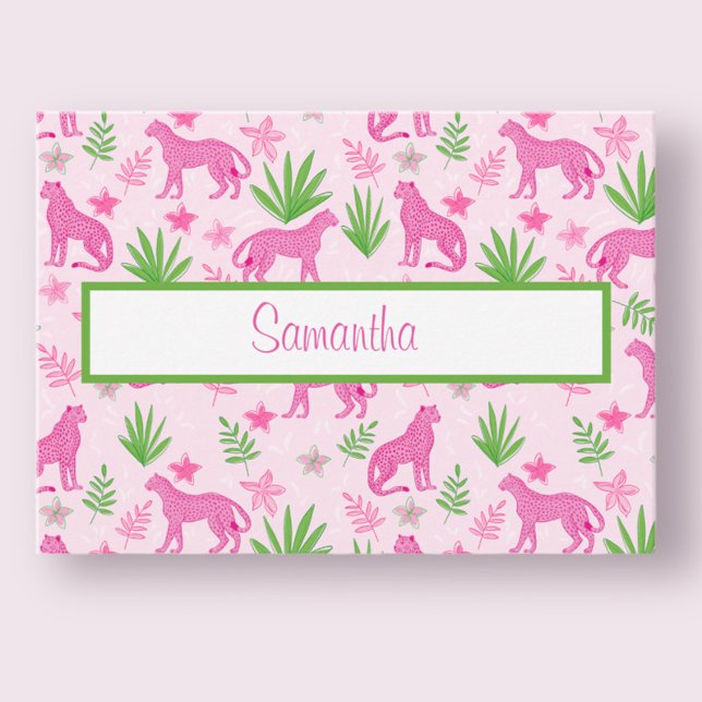 Preppy Pink Cheetah Script Personalised Card (Creator Uploaded)
