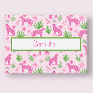 Preppy Pink Cheetah Script Personalised Card