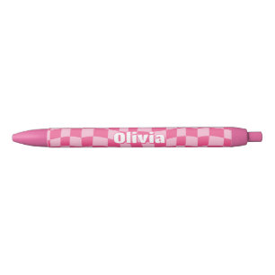 Preppy Pink Chequered Black Ink Pen