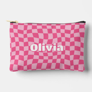 Preppy Pink Chequered Pencil Case Accessory Pouch