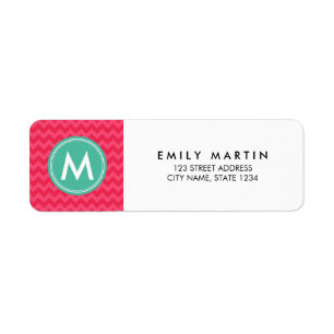 Preppy Pink Chevron Monogram Address Label
