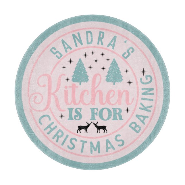 Preppy Pink Christmas Kitchen Cutting Board (Front)