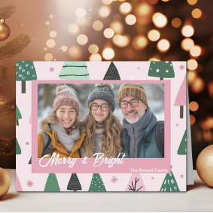 Preppy Pink Christmas Tree Holiday Photo Card
