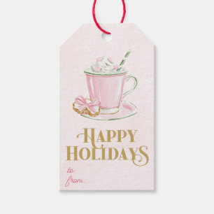Preppy Pink Coffee Happy Holidays gift tag