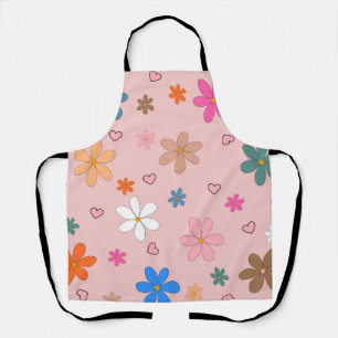 Preppy Pink Colourful Flower Heart Y2K Pattern Apron