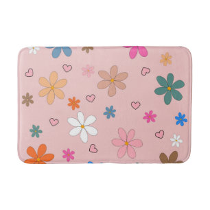 Preppy Pink Colourful Flower Heart Y2K Pattern Bath Mat