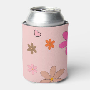 Preppy Pink Colourful Flower Heart Y2K Pattern Can Cooler