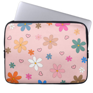 Preppy Pink Colourful Flower Heart Y2K Pattern Laptop Sleeve