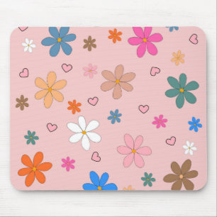 Preppy Pink Colourful Flower Heart Y2K Pattern Mouse Pad