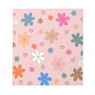 Preppy Pink Colourful Flower Heart Y2K Pattern Notepad