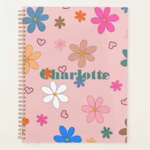 Preppy Pink Colourful Flower Heart Y2K Pattern Planner
