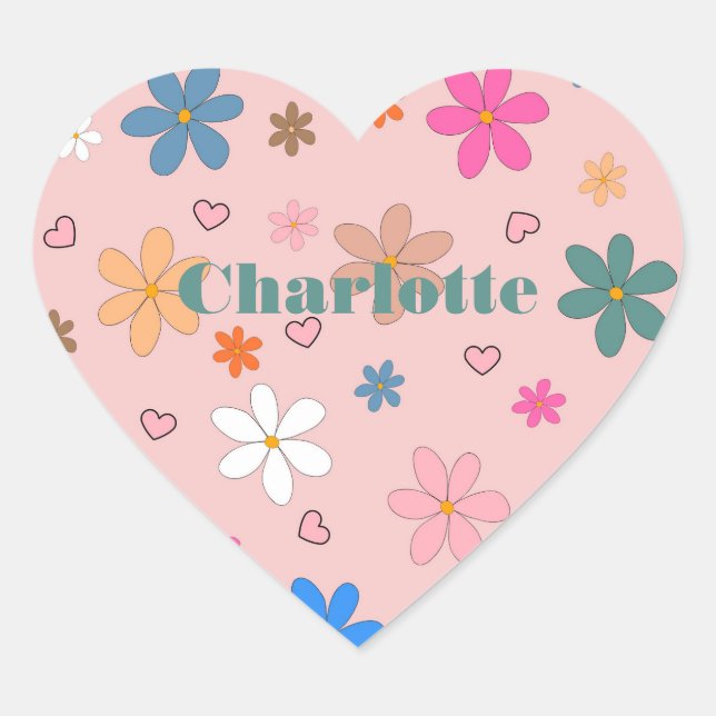 Preppy Pink Colourful Flower Heart Y2K Pattern Sticker (Front)
