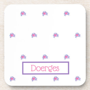 Preppy Pink Crab Personalised Coaster