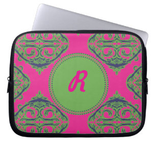 Preppy Pink Damask Laptop Sleeve