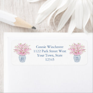 Preppy Pink & Dark Blue Ginger Jar Return Address