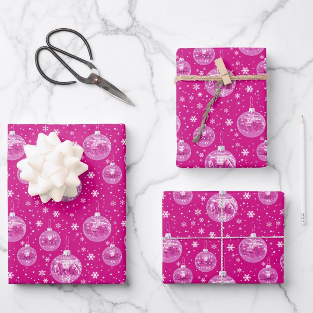 Preppy Pink Disco Christmas Wrapping Paper (Front)