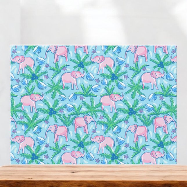 Preppy Pink Elephant Tropical Coconuts Palm Trees Card (Creator Uploaded)
